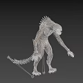 Scary Alien Monster with Sharp Teeth Spiked Back and Slim Gray Body in Dark Background