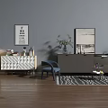 Stylish Entryway Cabinet and Sideboard in Modern Interior With Decorative Plants and Artwork
