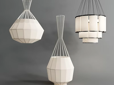 Modern Lighting Combinations with Metal Frames and White Shades in Various Designs 3d model