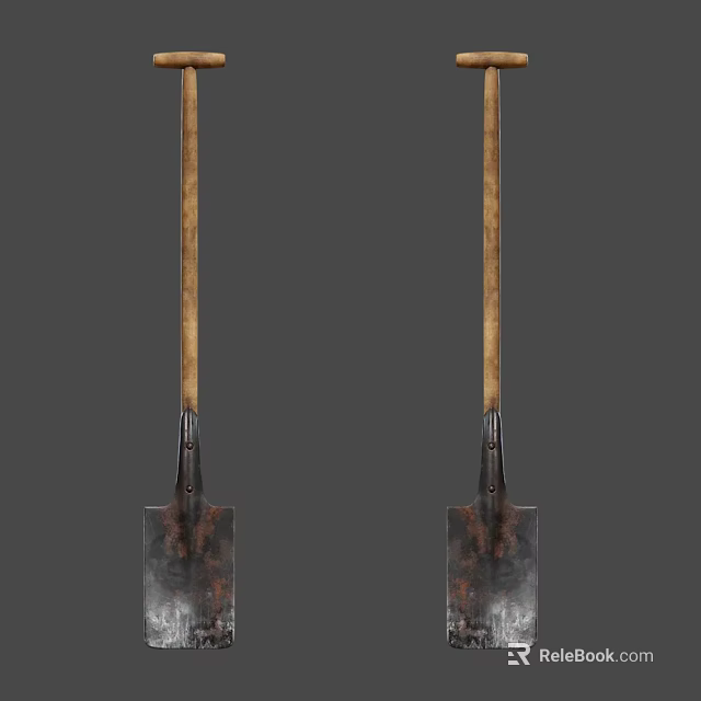 Hardware Tools Set Of Two Shovels With Wooden Handles And Metal Blades 3d model 