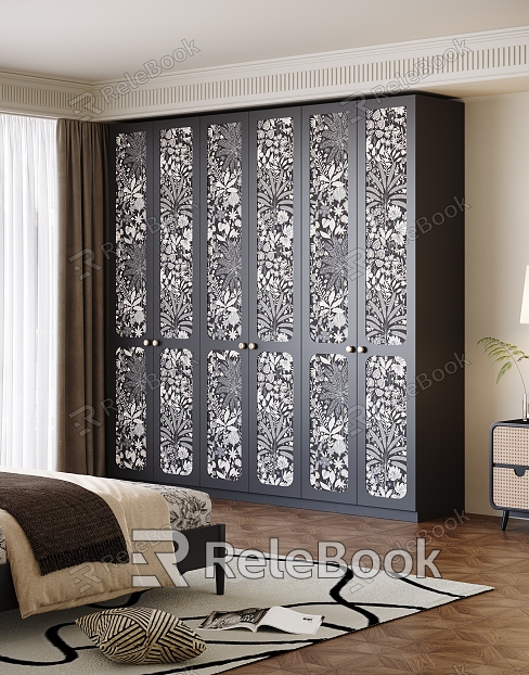 French Middle Style Bedroom Black Pattern Wardrobe Combination model