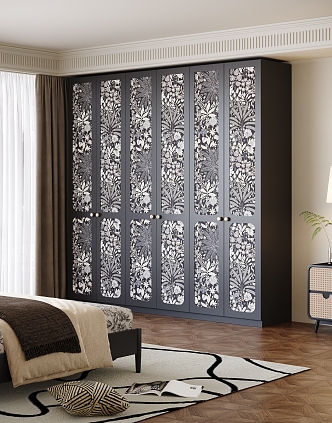 French Middle Style Bedroom Black Pattern Wardrobe Combination 3d model