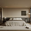 Modern Minimalist Bedroom Interior Design With Large Bed Bedside Tables Lamps Wardrobe And Decorative Rug