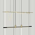 Modern Brass Chandelier With Curved LED Light Strip On Vertical Striped Wall