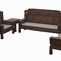 Wooden Chinese Style Carved Sofa Combination With Light Cushions Sectional Single Sofas And Coffee Table