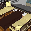Traditional Chinese Dining Room With Wooden Tables Chairs Lanterns And Screen