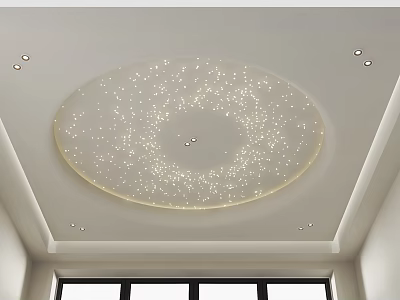 Modern Interior Ceiling Design with Circular Starry Effect and Recessed Small Lights 3d model