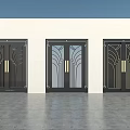 Modern Double Doors Design With Black Frames Glass Panels And Gold Handles
