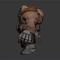 Strong Muscular Man In Orange Red Outfit With Leather And Metal Armor