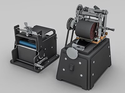 Vintage Industrial Equipment With Metal Structure Roller Gears Handles And Black Base Design 3d model