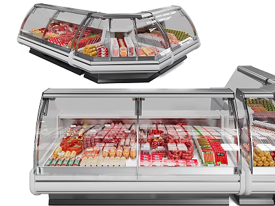 Commercial Refrigerated Display Case With Meat Sausages And Fresh Fruits 3d model