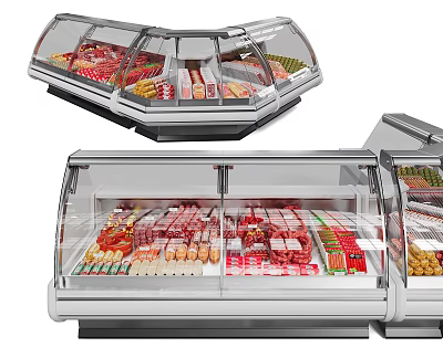 Commercial Refrigerated Display Case With Meat Sausages And Fresh Fruits 3d model