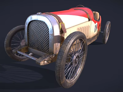Vintage Race Car With Red And White Body Metal Grille And Leather Straps 3d model