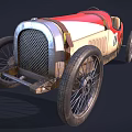 Vintage Race Car With Red And White Body Metal Grille And Leather Straps