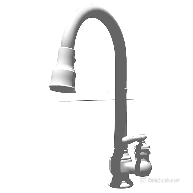 Modern Kitchen Faucet With Curved Spout Single Handle Stainless Steel Design 3d model 