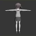 3D Character Little Girl With Pink Hair Wearing White Cardigan And Gray Skirt Arms Outstretched