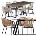 Modern Rattan Table and Chair Dining Set with Woven Seats and Metal Frame Design