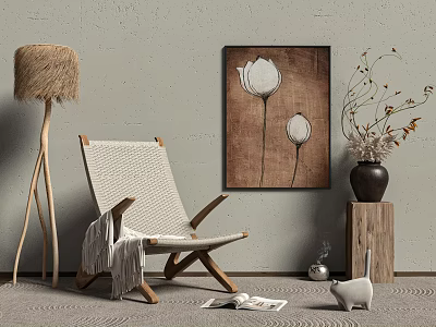 Quiet Style Leisure Chair Floor Lamp Hanging Picture Bonsai 3d model