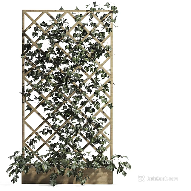Lush Green Vine Climbing on Wooden Lattice with Dense Foliage 3d model 