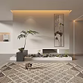 Indoor Garden Feature With Stones Small Plants Palm And Lotus Painting