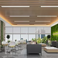 Hotel Public Lounge Featuring Green Living Walls Modern Furniture Large Windows and City View