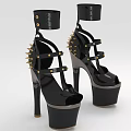 Stylish Black High Heel Platform Shoes Featuring Strappy Ankle Straps And Spikes