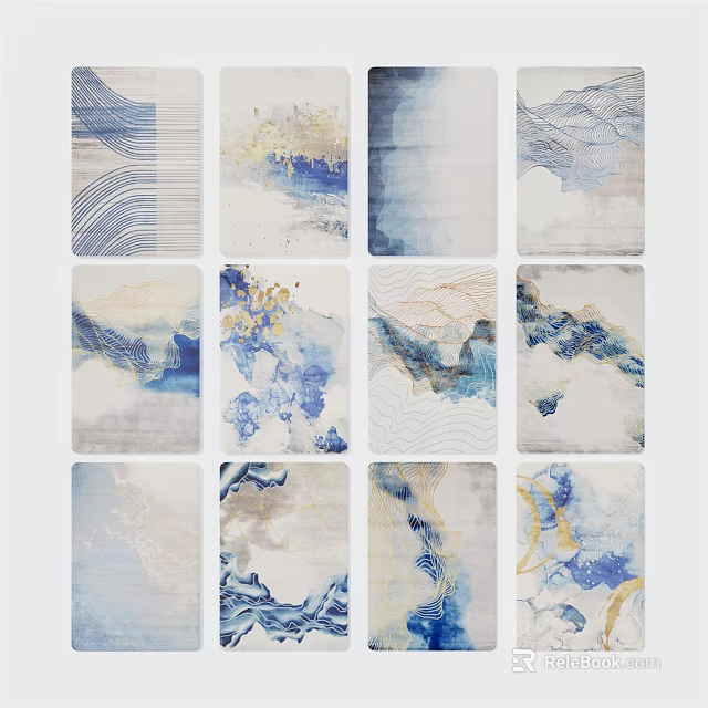 Square Carpets Featuring Artistic Abstract Blue Gold Watercolor Patterns For Modern Spaces 3d model