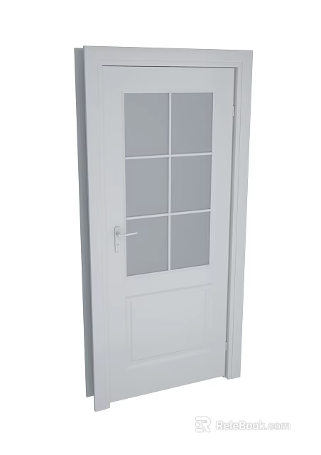 Contemporary White Swing Door With Glass Panel Sections And Wooden Frame Design 3d model 