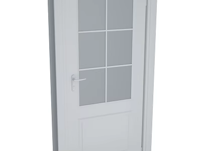 Contemporary White Swing Door With Glass Panel Sections And Wooden Frame Design 3d model
