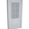 Contemporary White Swing Door With Glass Panel Sections And Wooden Frame Design