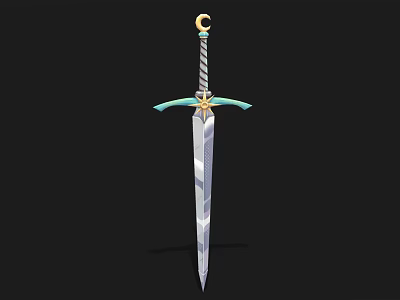 Decorative Sword with Gold Crescent Hilt Turquoise Crossguard and Engraved Silver Blade 3d model
