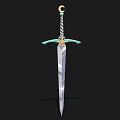 Decorative Sword with Gold Crescent Hilt Turquoise Crossguard and Engraved Silver Blade