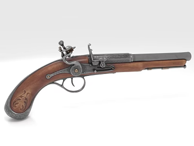 Antique Pistol Historical Weapon Featuring Wooden Grip And Intricate Metal Design 3d model