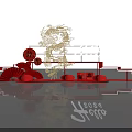 New Year Decorative Scene With Golden Dragon Hello 2024 Red Steps And Lanterns