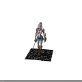 Game Movie Character With Pink Braided Hair Blue Eyes Wearing Ornate Blue Gold Armor Outfit