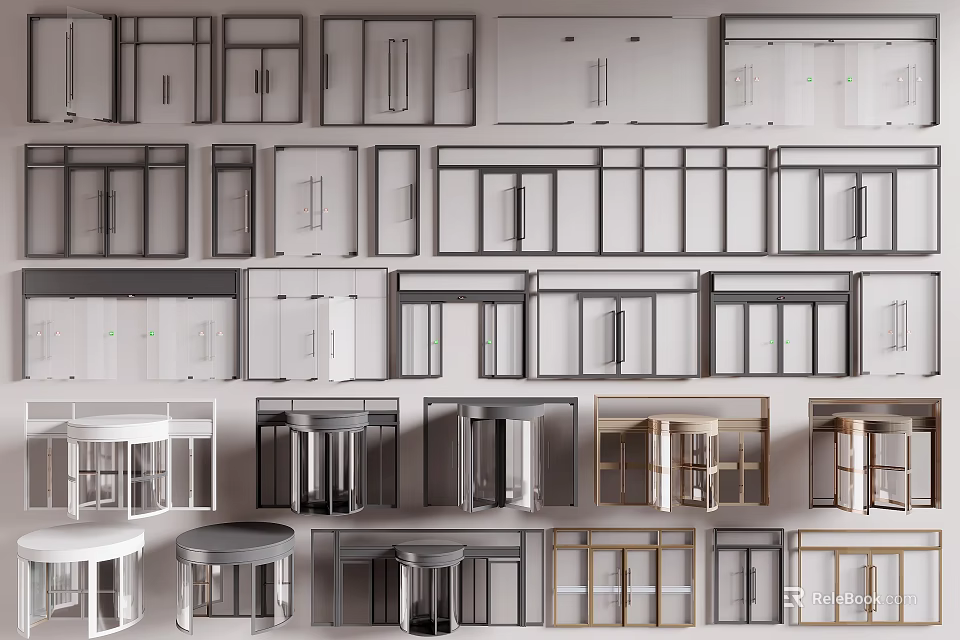 Various Modern Door And Window Designs With Glass Panels And Frame Styles 3d model 