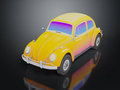 Yellow Beetle Insect With Gradient Color Shades On Black Reflective Background 3d model