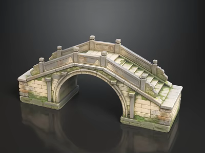 Exquisite Traditional Chinese Mossy Stone Arch Bridge 3D Model For Classical Garden Landscape Decoration 3d model