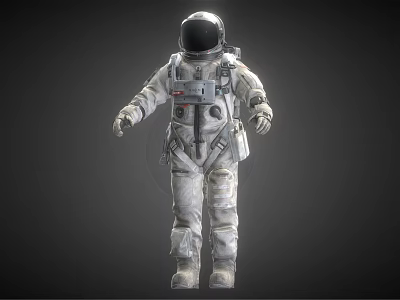 Man In Detailed White Astronaut Suit Standing Against Dark Background 3d model