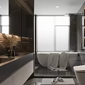 Modern Bathroom Interior With Freestanding Bathtub Smart Toilet Large Mirror And Marble Walls