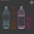 Assorted Bottled Beverages Including Cola Lemon Soda And Orange Juice With Glass