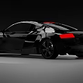 Sleek Black Sports Car With Red Seats And Illuminated Headlights Front View