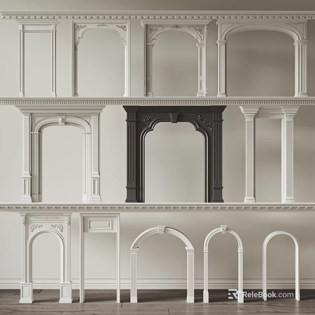 Different Designed Arches With White Black Frames Classic Modern Styles And Decorative Lines 3d model 