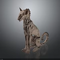 Pink Textured Dog 3D Model in Sitting Posture with Curled Tail on Dark Reflective Background
