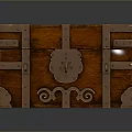 Vintage Wooden Storage Trunk with Metal Fittings and Brass Lock Accents
