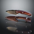 High Quality Folding Knife With Patterned Blade Brown Wooden Handle And Reflective Finish