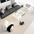 Modern Black Leather Sofa And White Coffee Table Set In Minimalist Living Room With Chairs