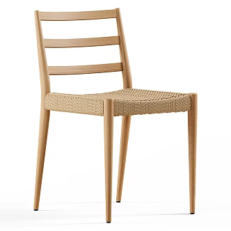 Kave home Nordic Style Woven Dining Chair Antique Dining Chair Solid Wood Single Chair 3d model