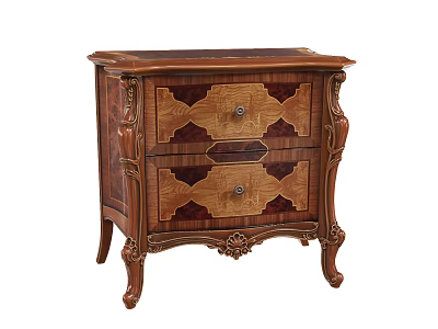 Ornate Classic Wooden Nightstand With Carved Accents Inlaid Drawers And Decorative Legs 3d model