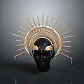 Peacock Inspired Headdress With Golden Radiant Design And Green Dangles